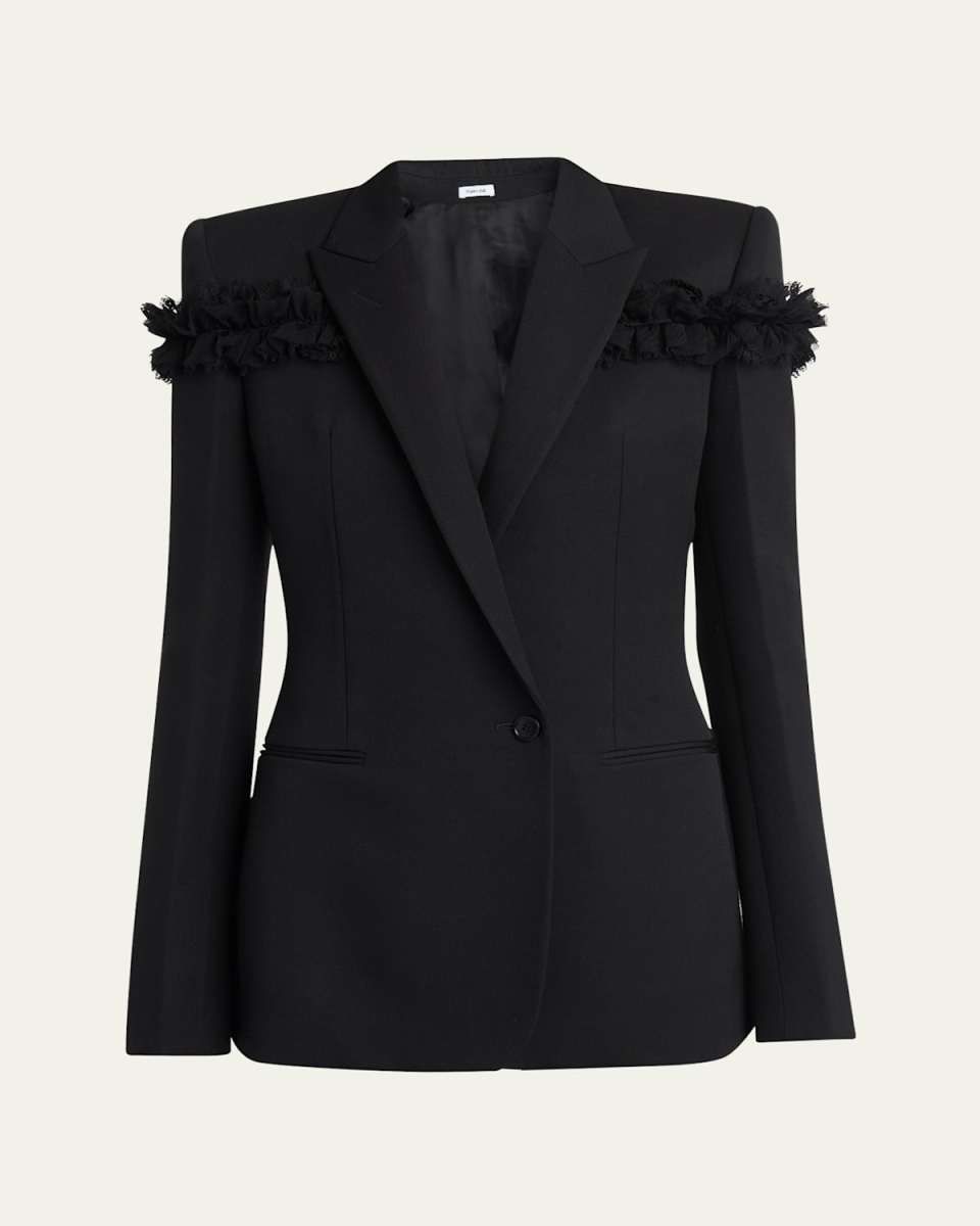 Ruffle Single-Breasted Wrap Blazer Jacket